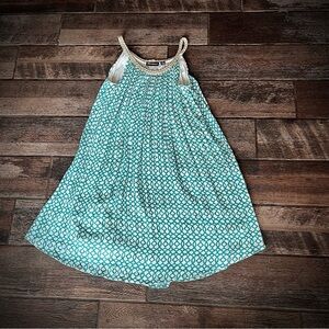 Nina Leonard teal and white accordion slip dress M